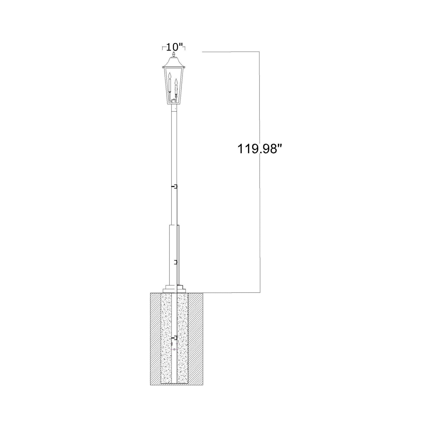 Gannon Outdoor Round Post Light - line drawing.