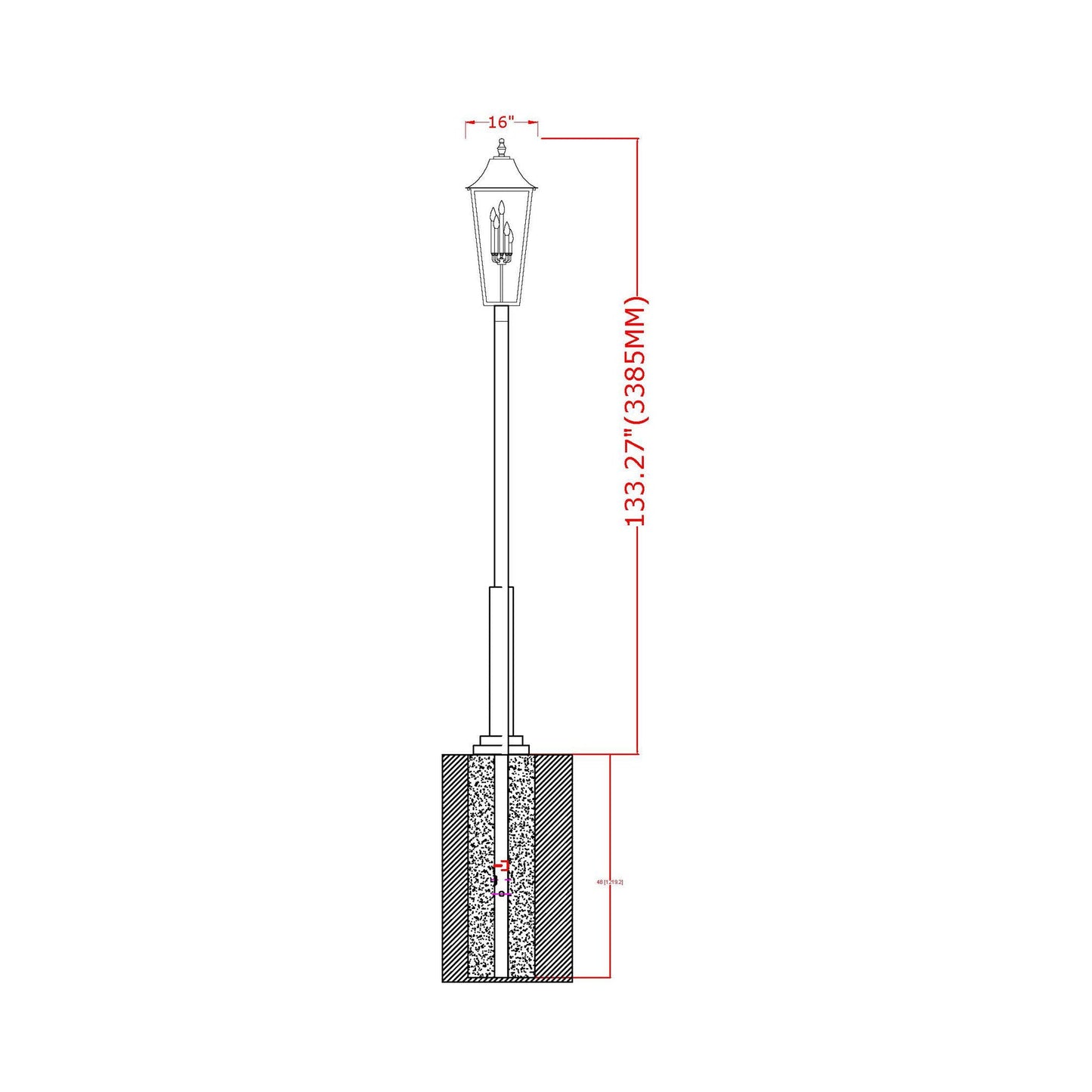 Gannon Outdoor Round Post Light - line drawing.