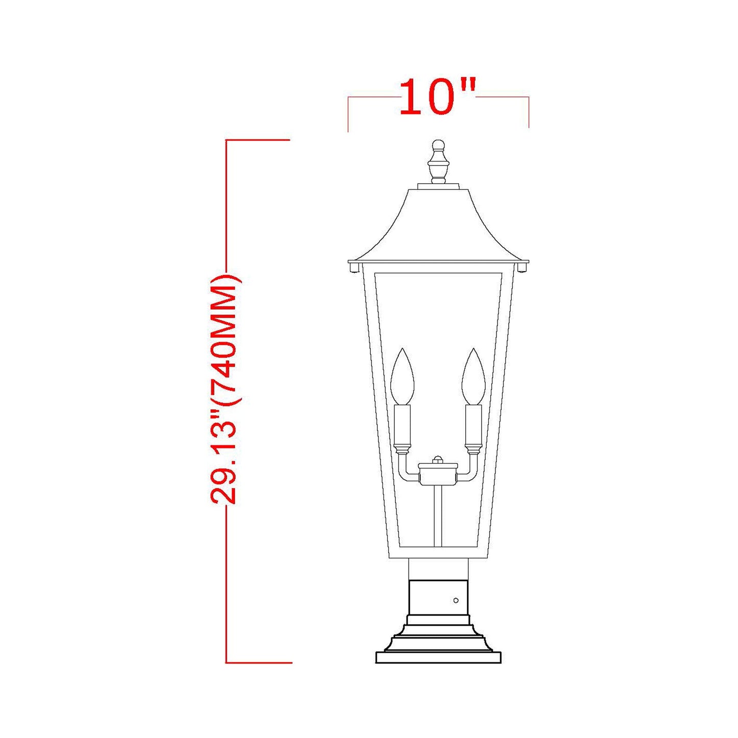 Gannon Outdoor Sloped Top Post Light - line drawing.