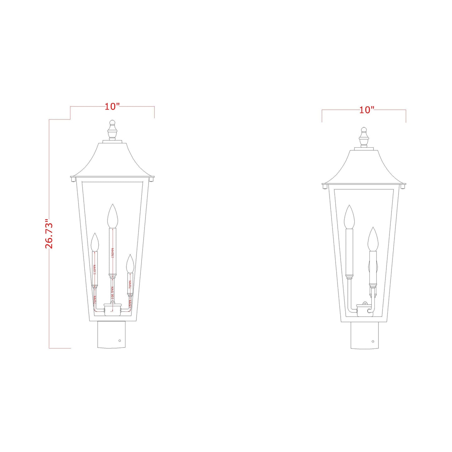Gannon Outdoor Sloped Top Post Light - line drawing.