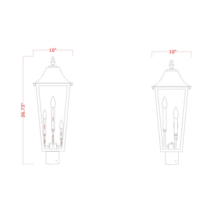 Gannon Outdoor Sloped Top Post Light - line drawing.