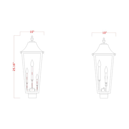 Gannon Outdoor Sloped Top Post Light - line drawing.