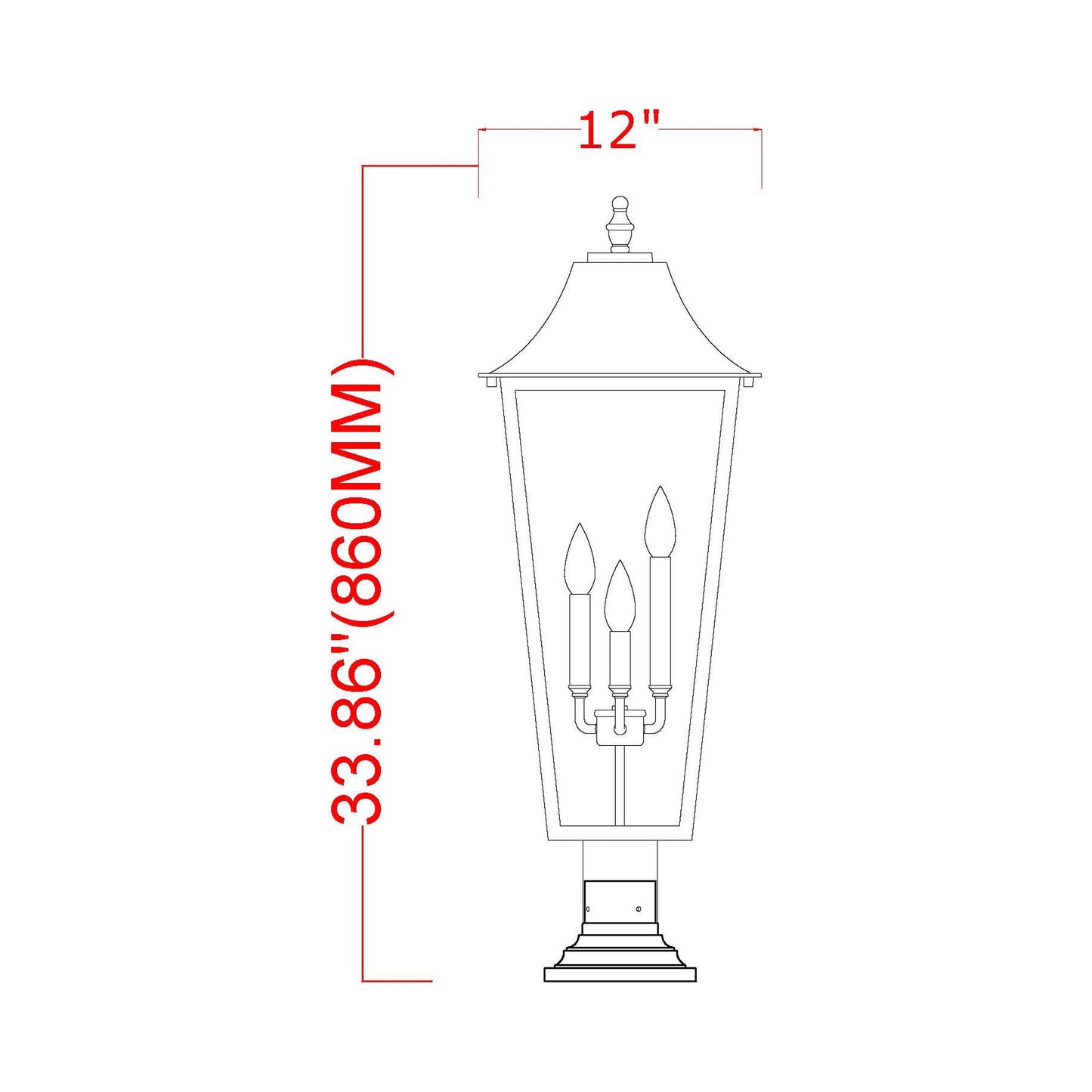 Gannon Outdoor Sloped Top Post Light - line drawing.