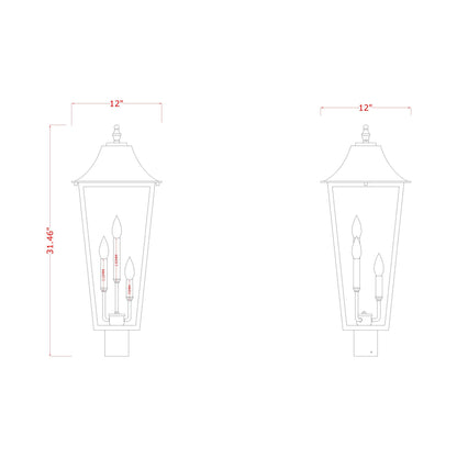 Gannon Outdoor Sloped Top Post Light - line drawing.