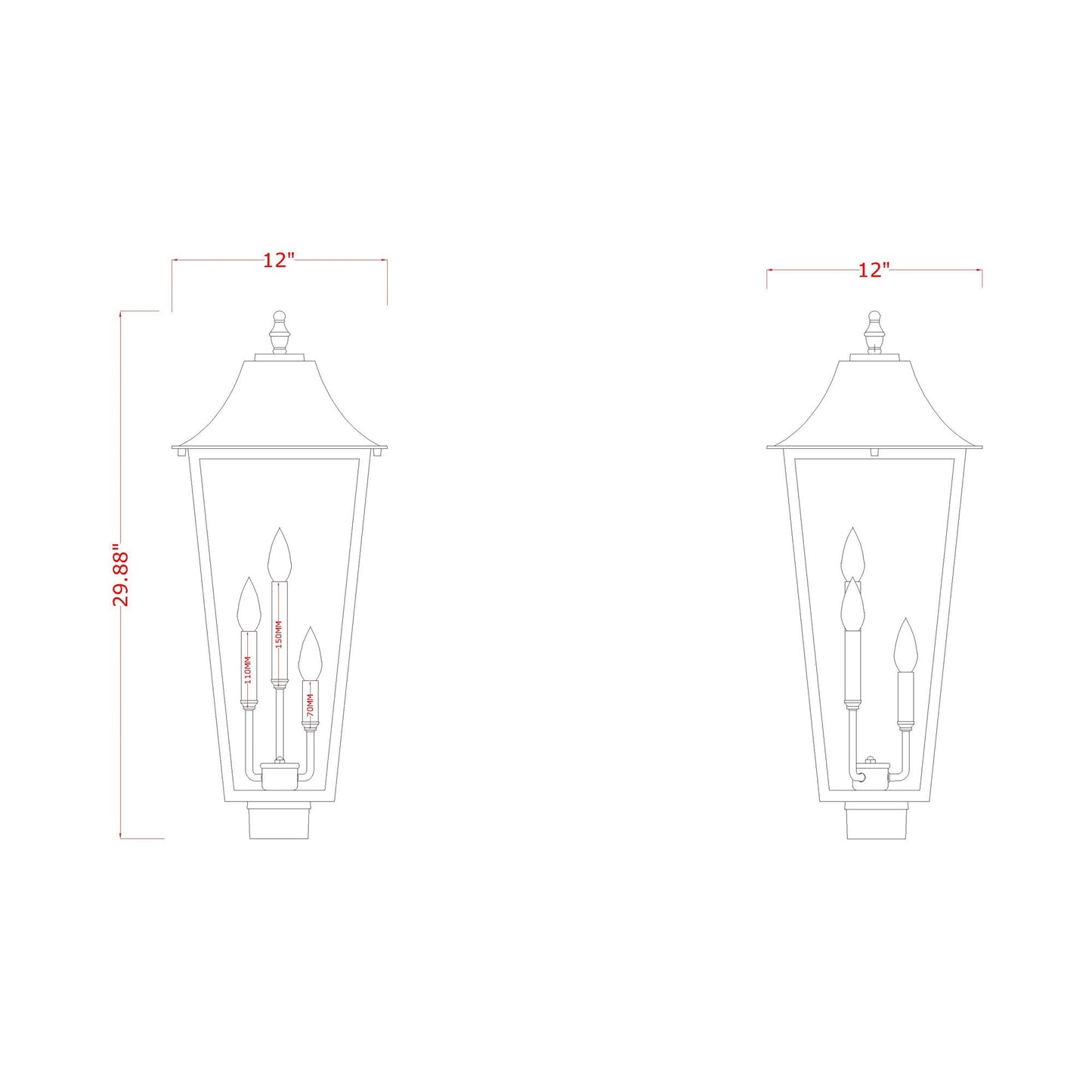 Gannon Outdoor Sloped Top Post Light - line drawing.