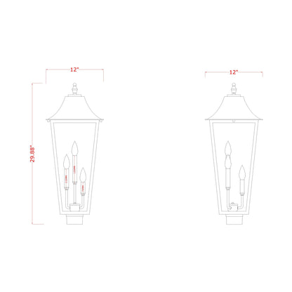 Gannon Outdoor Sloped Top Post Light - line drawing.