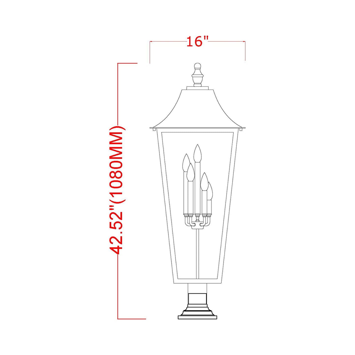 Gannon Outdoor Sloped Top Post Light - line drawing.