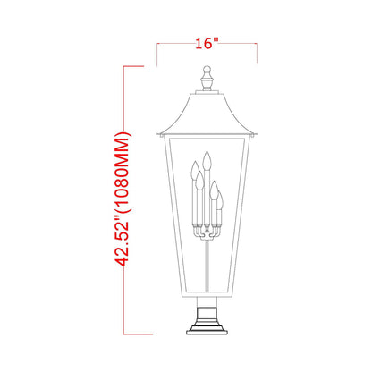 Gannon Outdoor Sloped Top Post Light - line drawing.