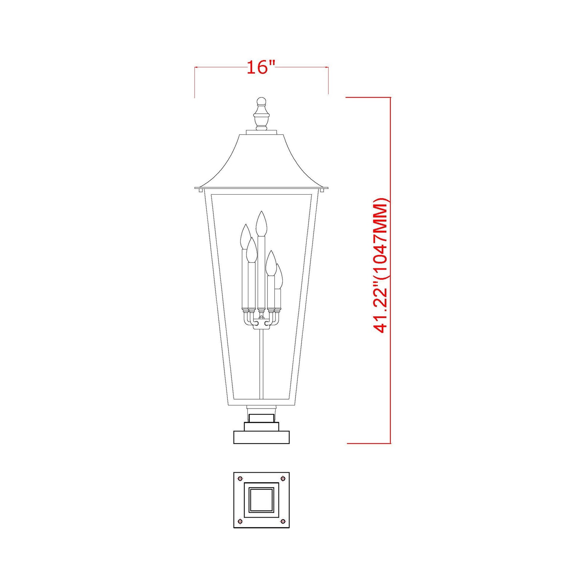Gannon Outdoor Sloped Top Post Light - line drawing.