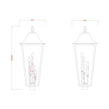 Gannon Outdoor Sloped Top Post Light - line drawing.