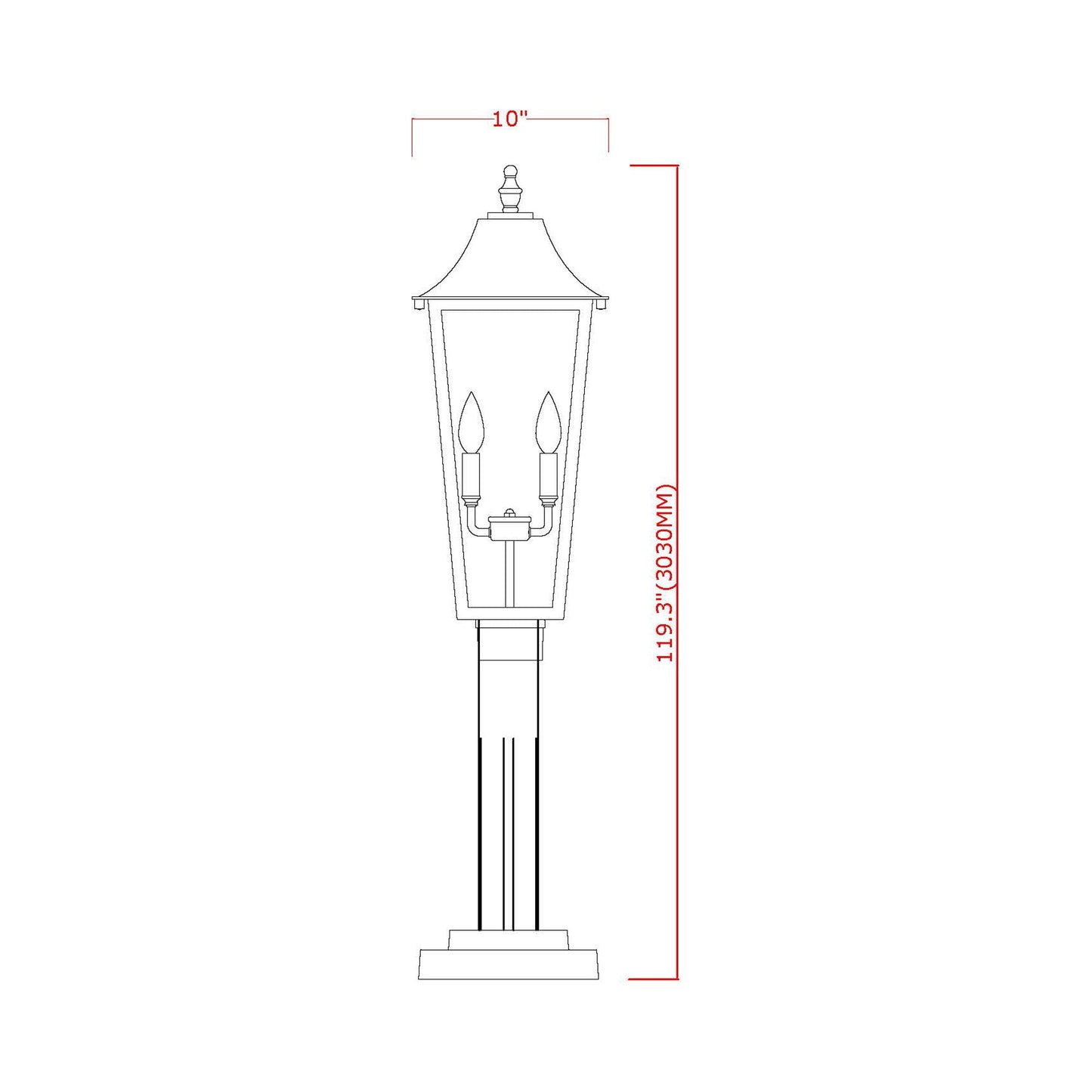 Gannon Outdoor Square Post Light - line drawing.