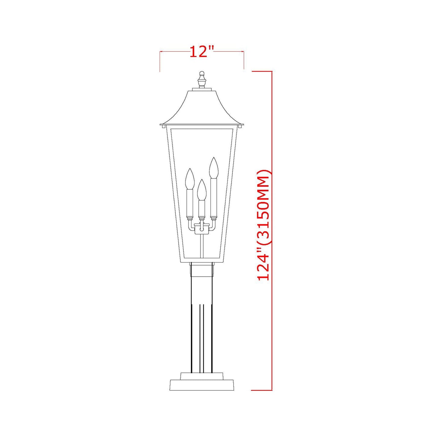 Gannon Outdoor Square Post Light - line drawing.