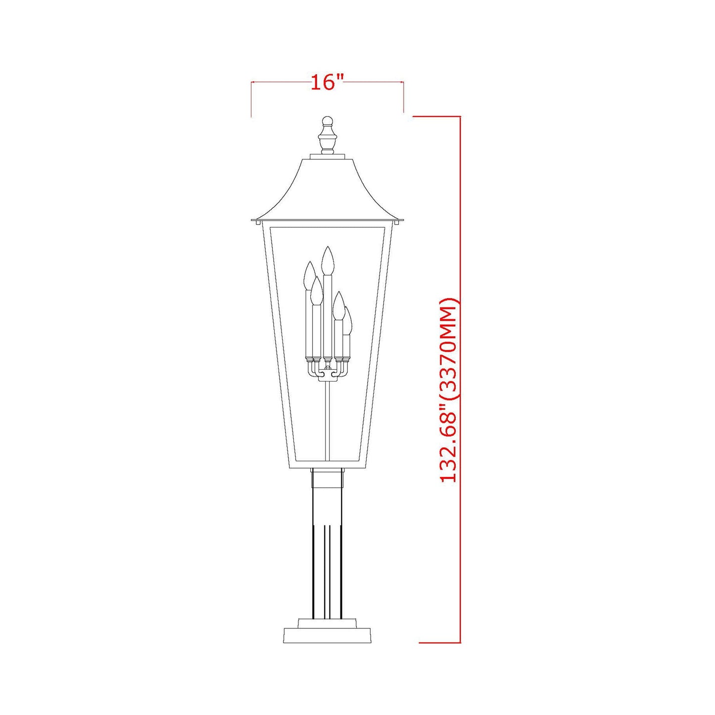 Gannon Outdoor Square Post Light - line drawing.