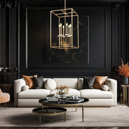 Gaultier Cage Chandelier in living room.