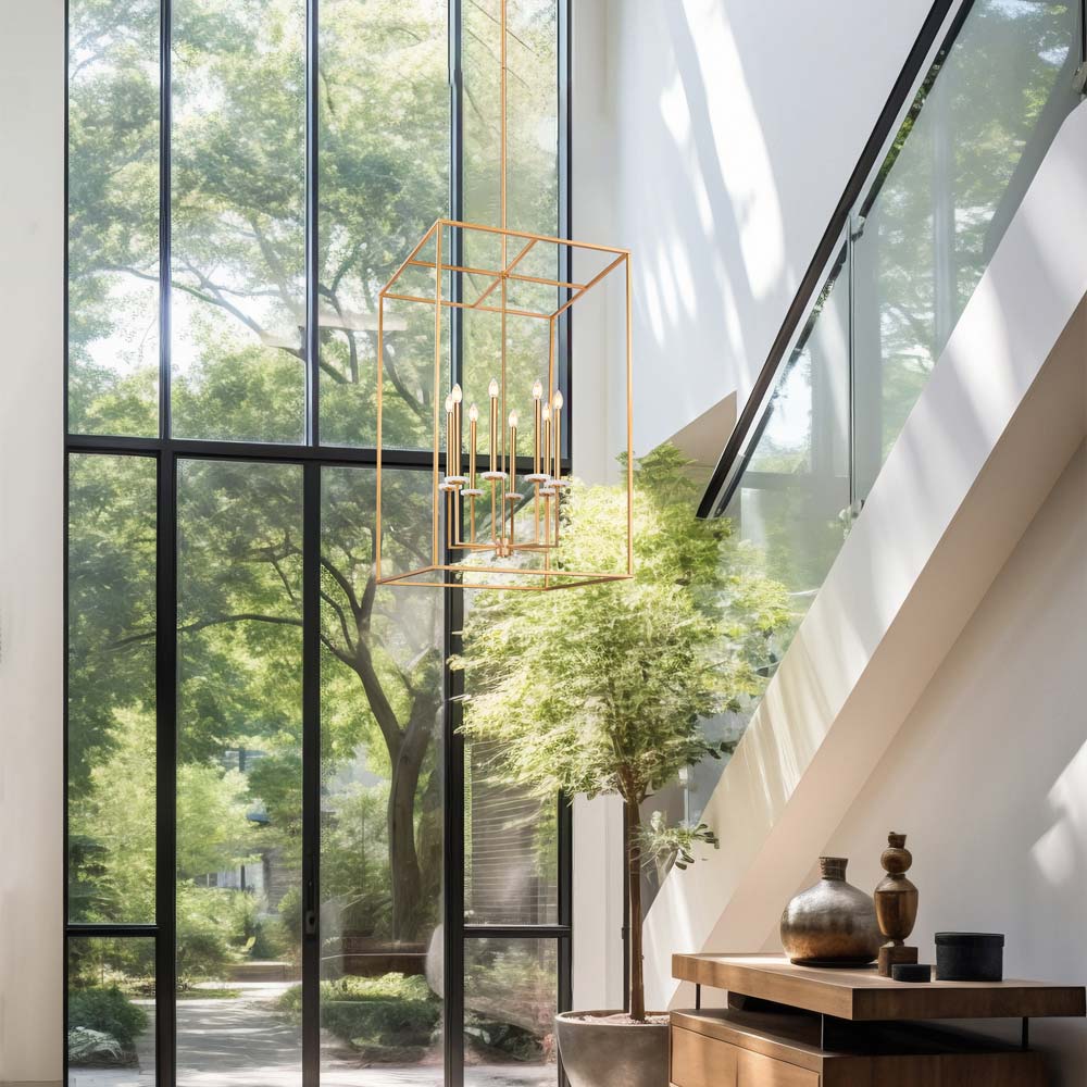 Gaultier Cage Chandelier in hallway.