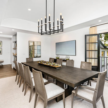 Gaultier Linear Chandelier in dining room.