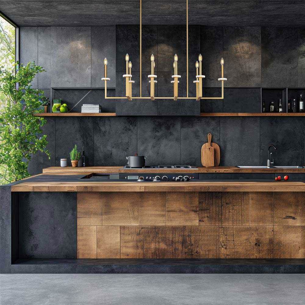 Gaultier Linear Chandelier in kitchen.
