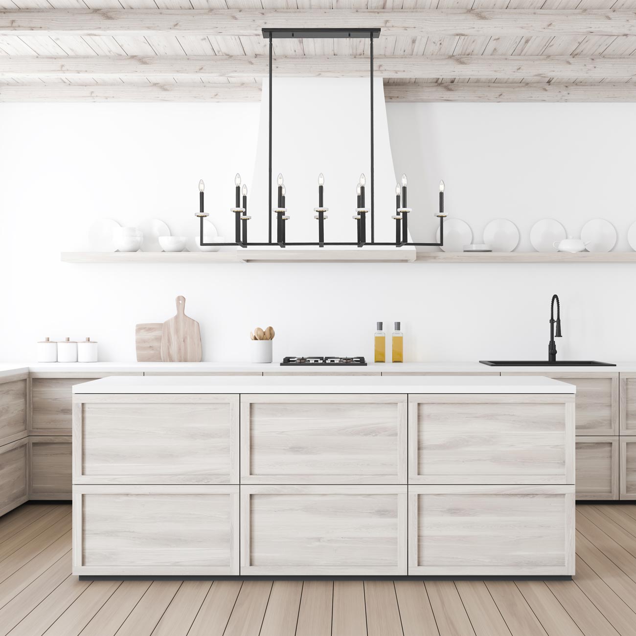 Gaultier Linear Chandelier in kitchen.