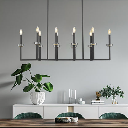 Gaultier Linear Chandelier in dining room.