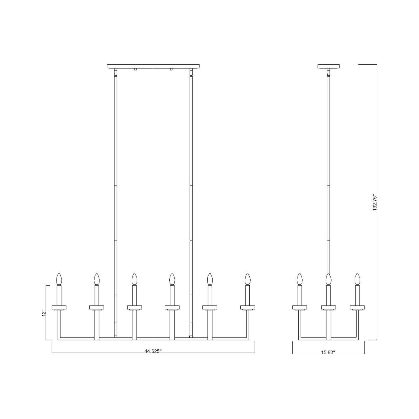 Gaultier Linear Chandelier - line drawing.