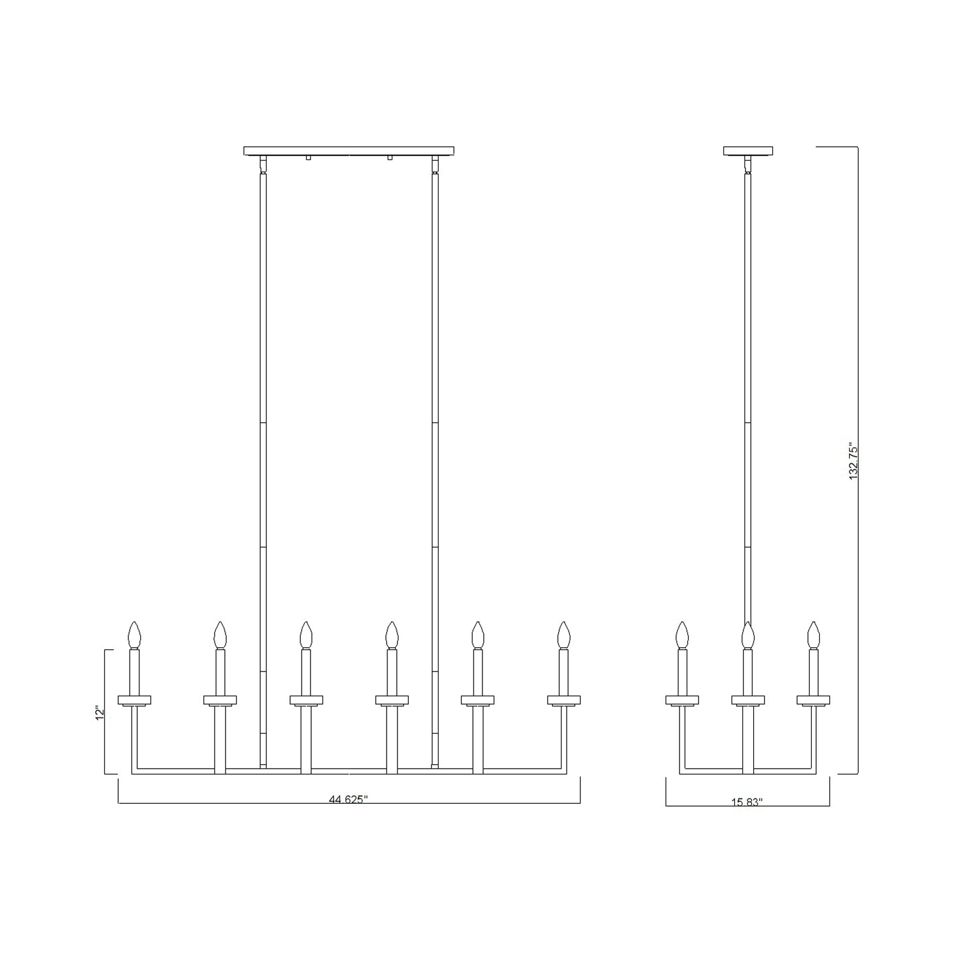 Gaultier Linear Chandelier - line drawing.