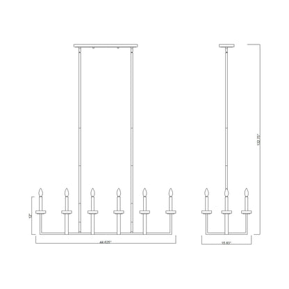 Gaultier Linear Chandelier - line drawing.
