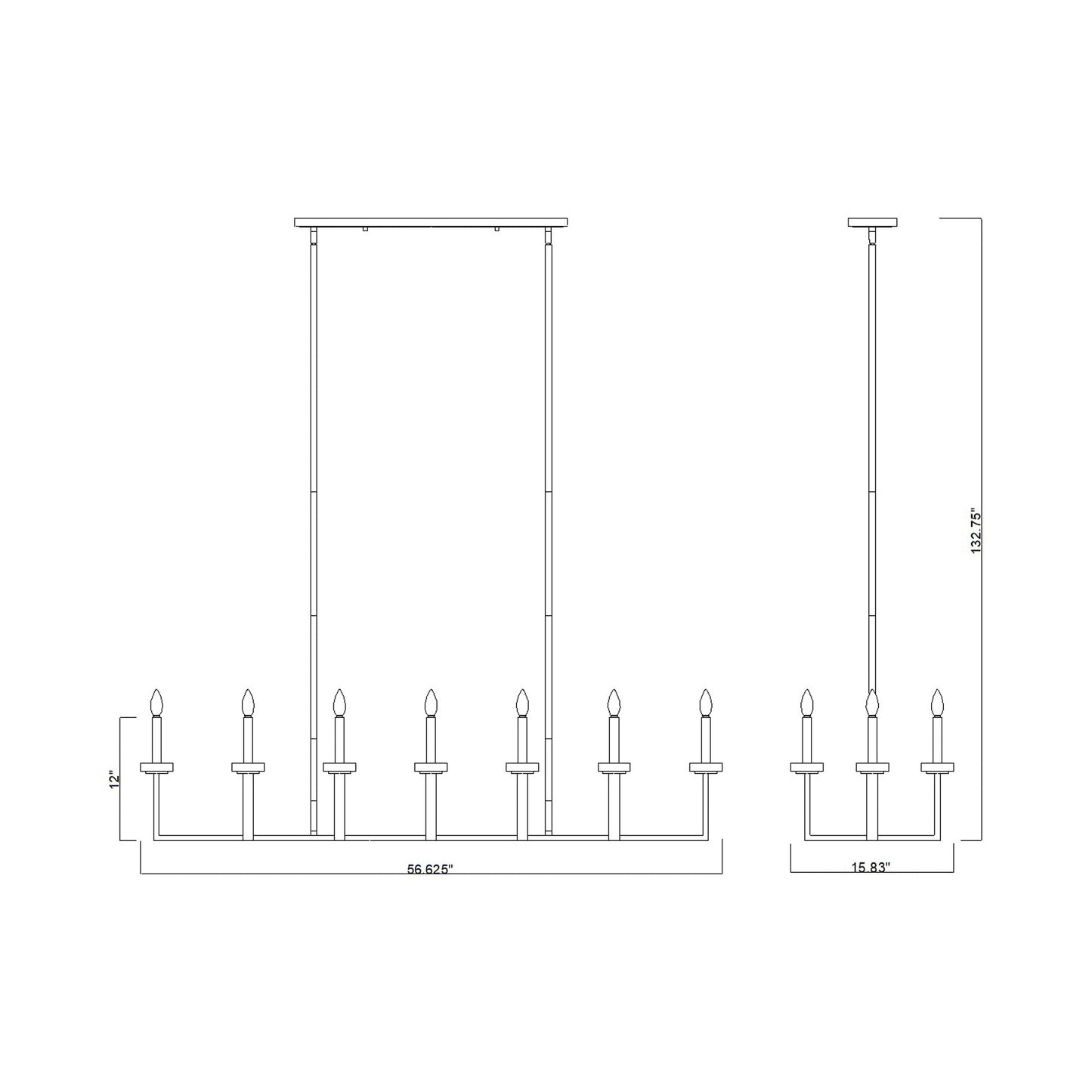 Gaultier Linear Chandelier - line drawing.