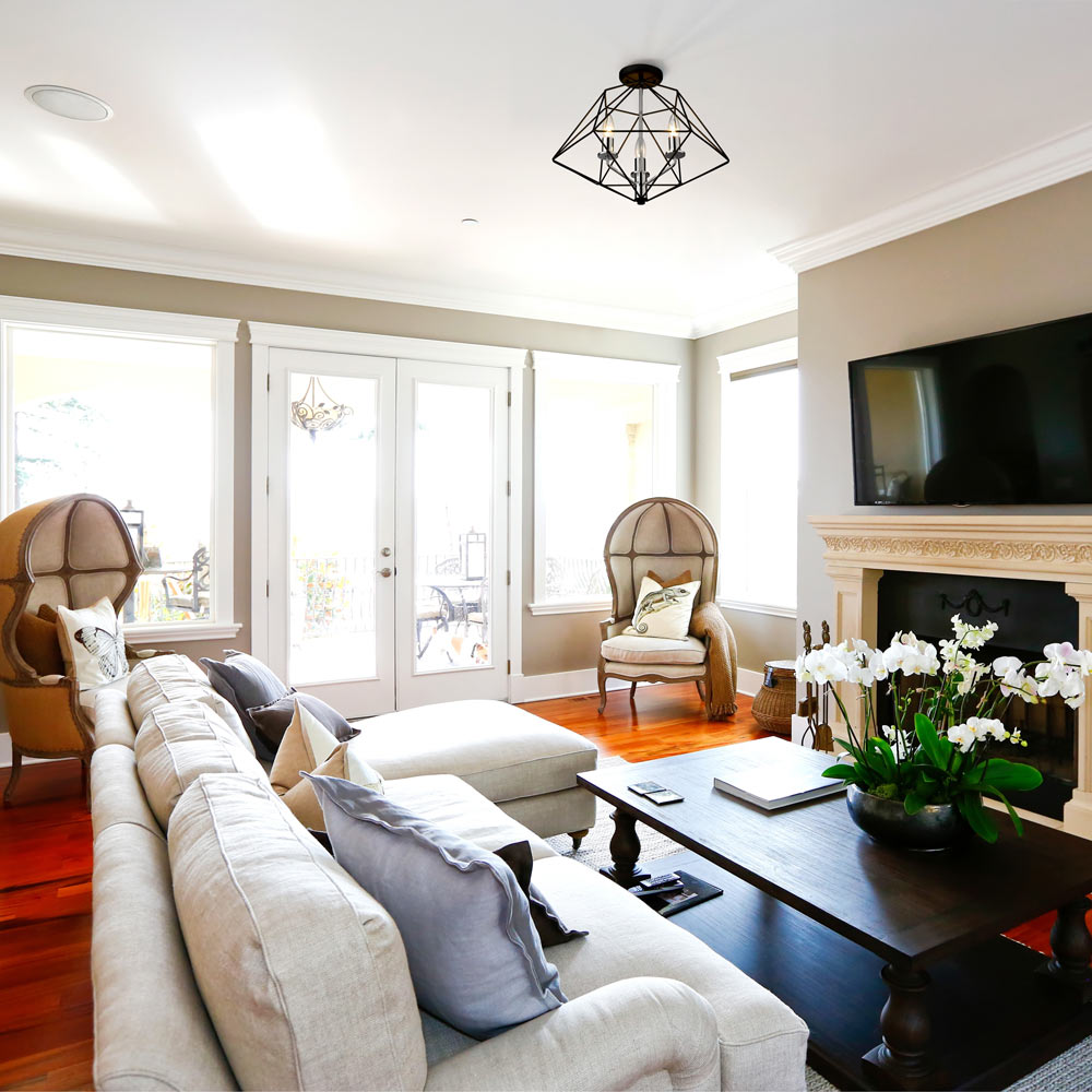 Geo Semi Flush Mount Ceiling Light in living room.