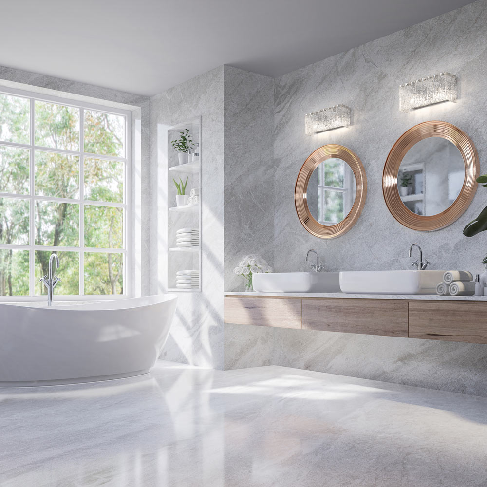 Glacier Bath Vanity Light in bathroom.