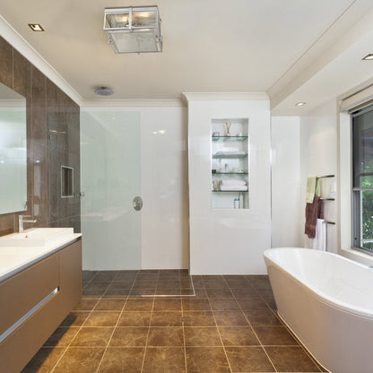 Halcyon Flush Mount Ceiling Light in bathroom.
