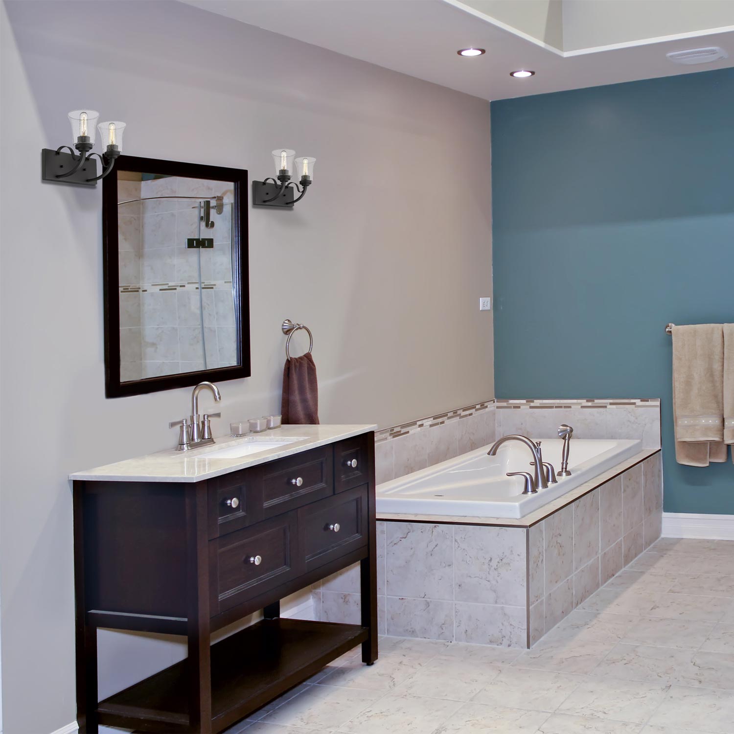 Halliwell Bath Vanity Light in bathroom.