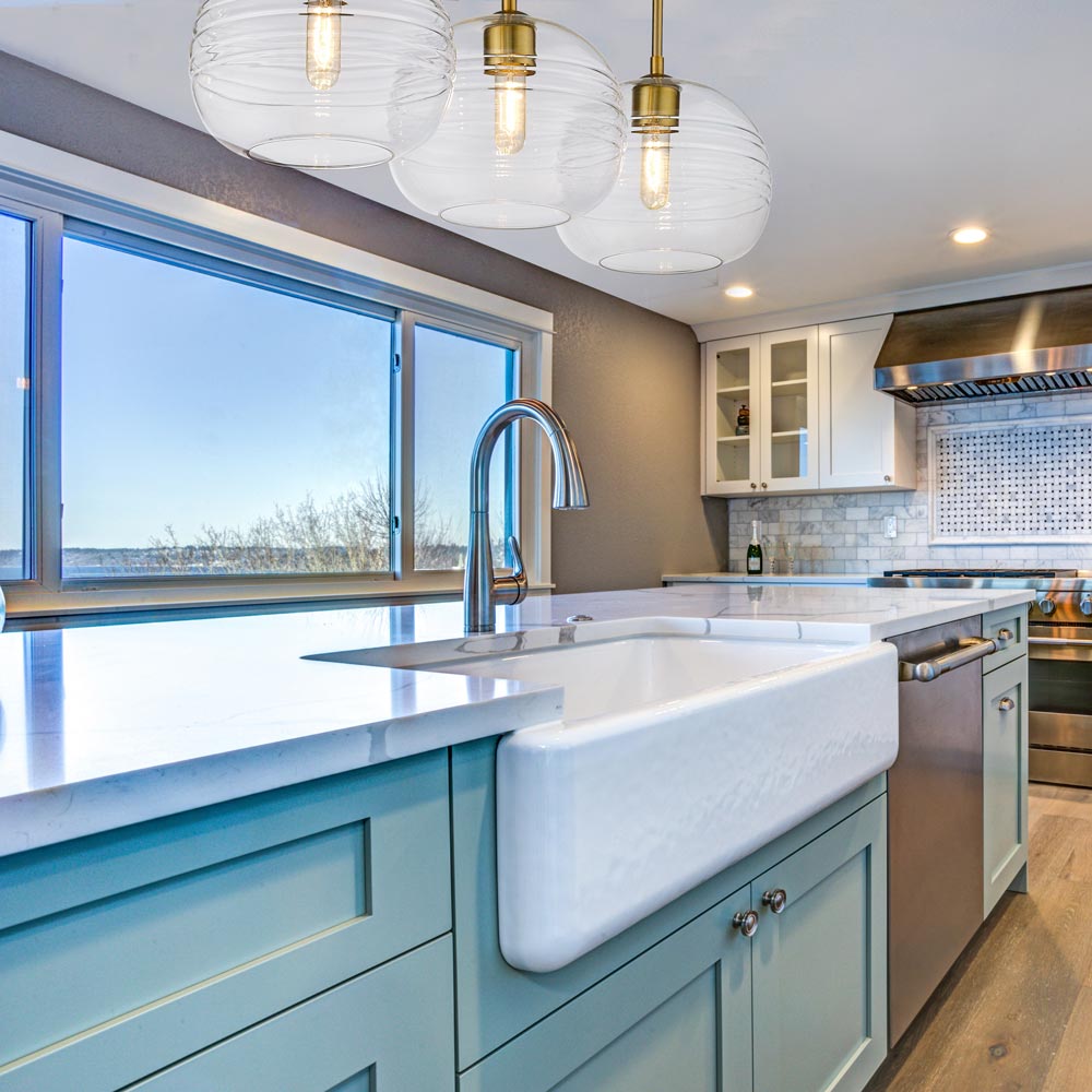 Harmony Linear Chandelier in kitchen.