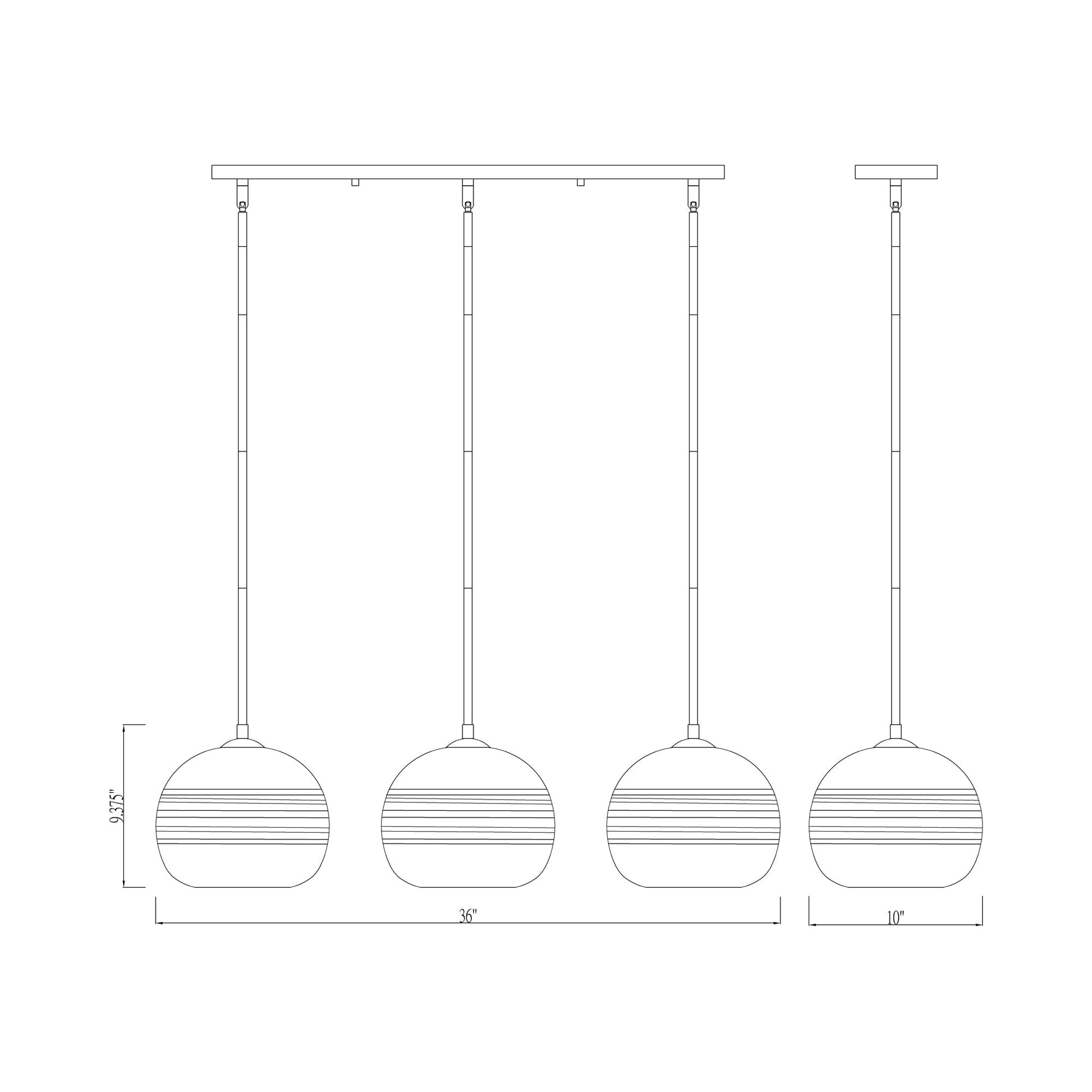Harmony Linear Chandelier - line drawing.