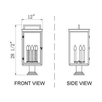 Hartwell Outdoor Pier Mount Light - line drawing.