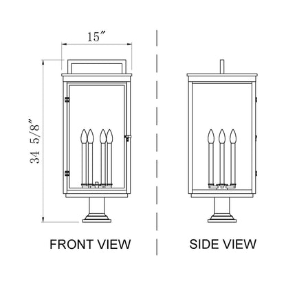 Hartwell Outdoor Pier Mount Light - line drawing.