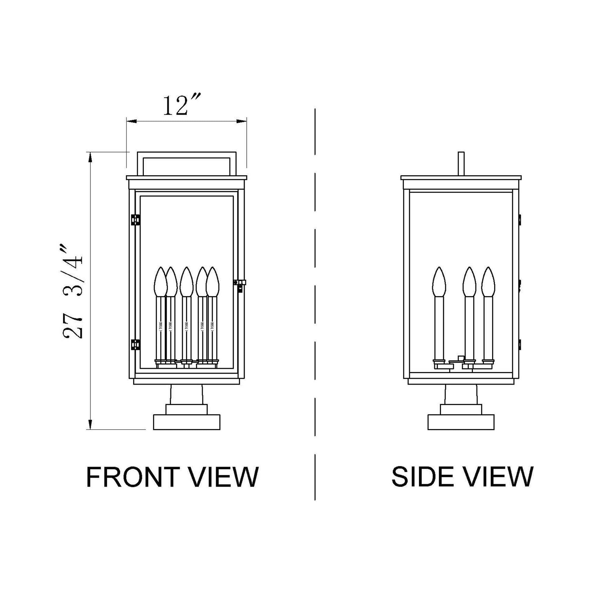 Hartwell Outdoor Pier Mount Light - line drawing.
