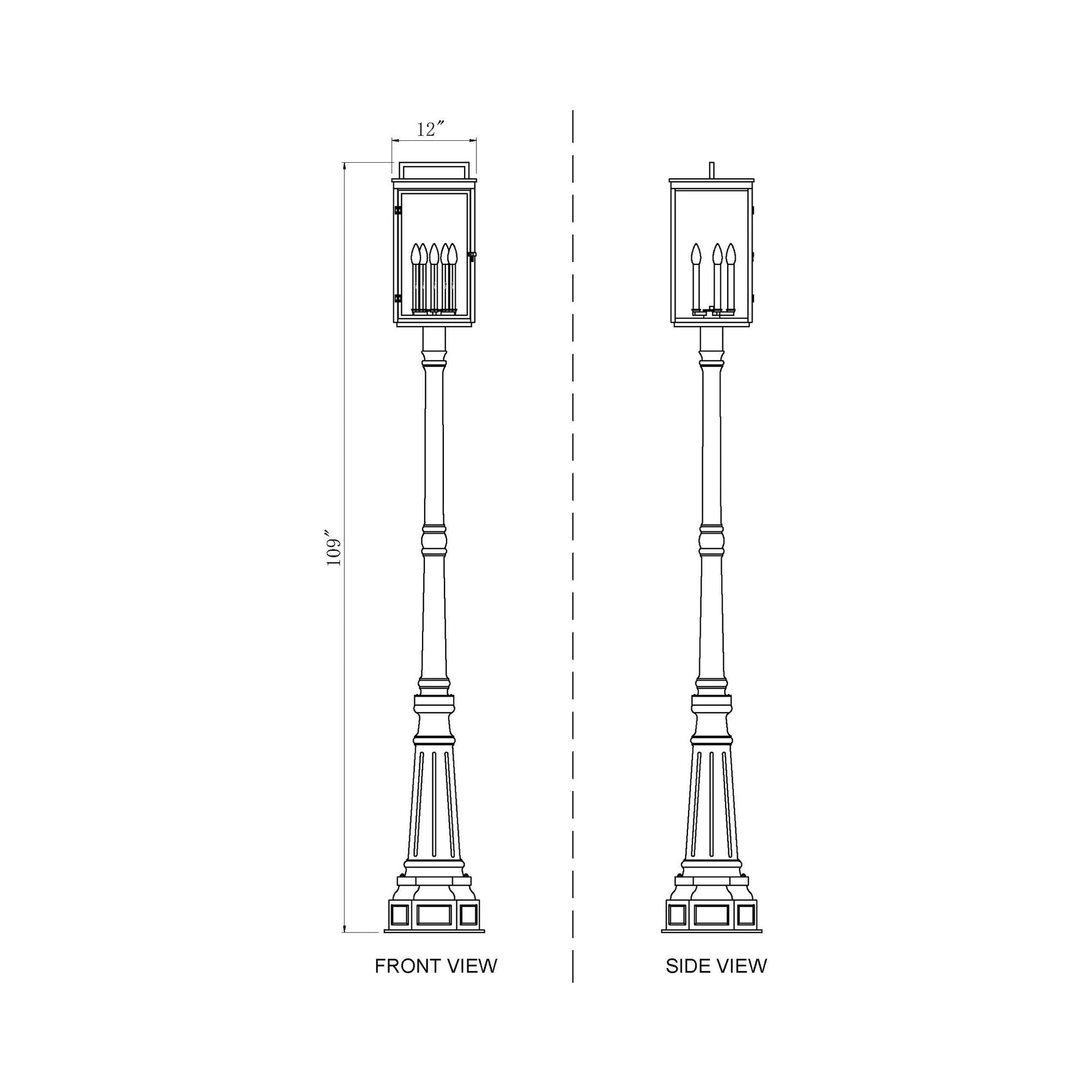 Hartwell Outdoor Post Light - line drawing.