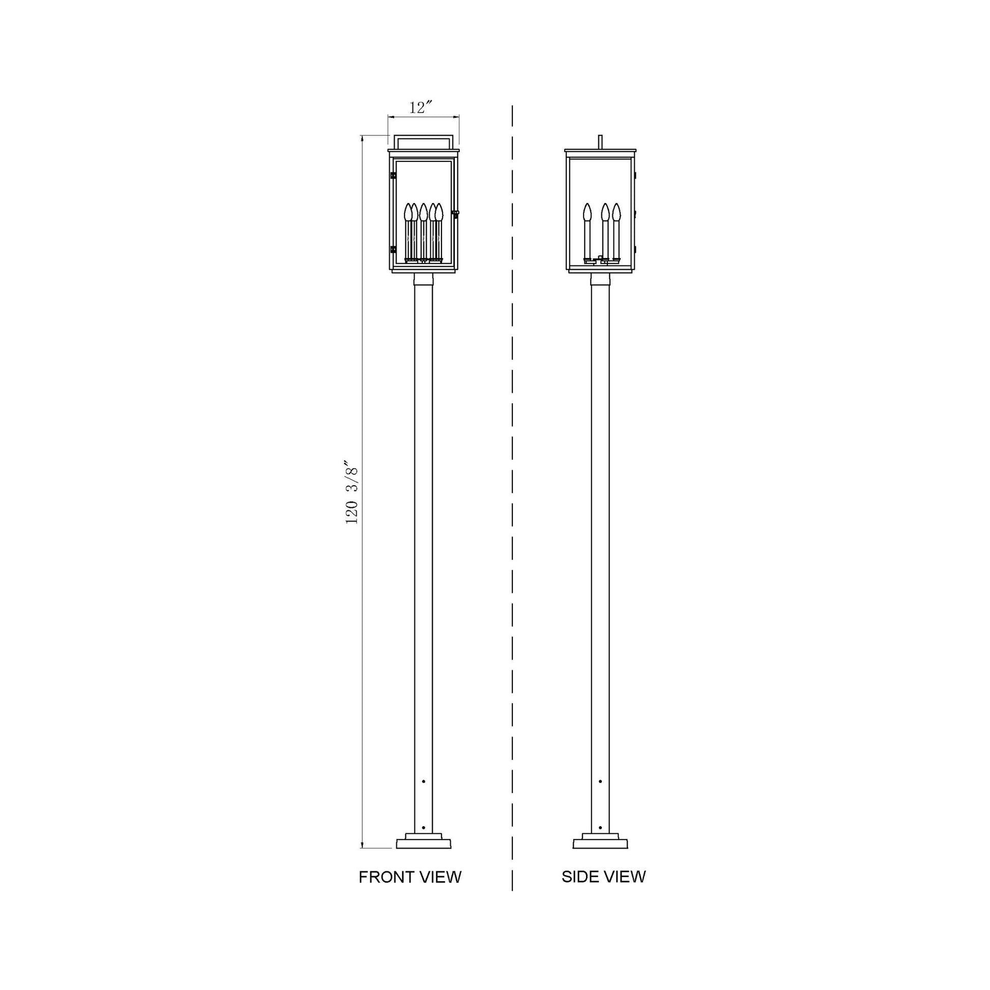 Hartwell Outdoor Post Light - line drawing.