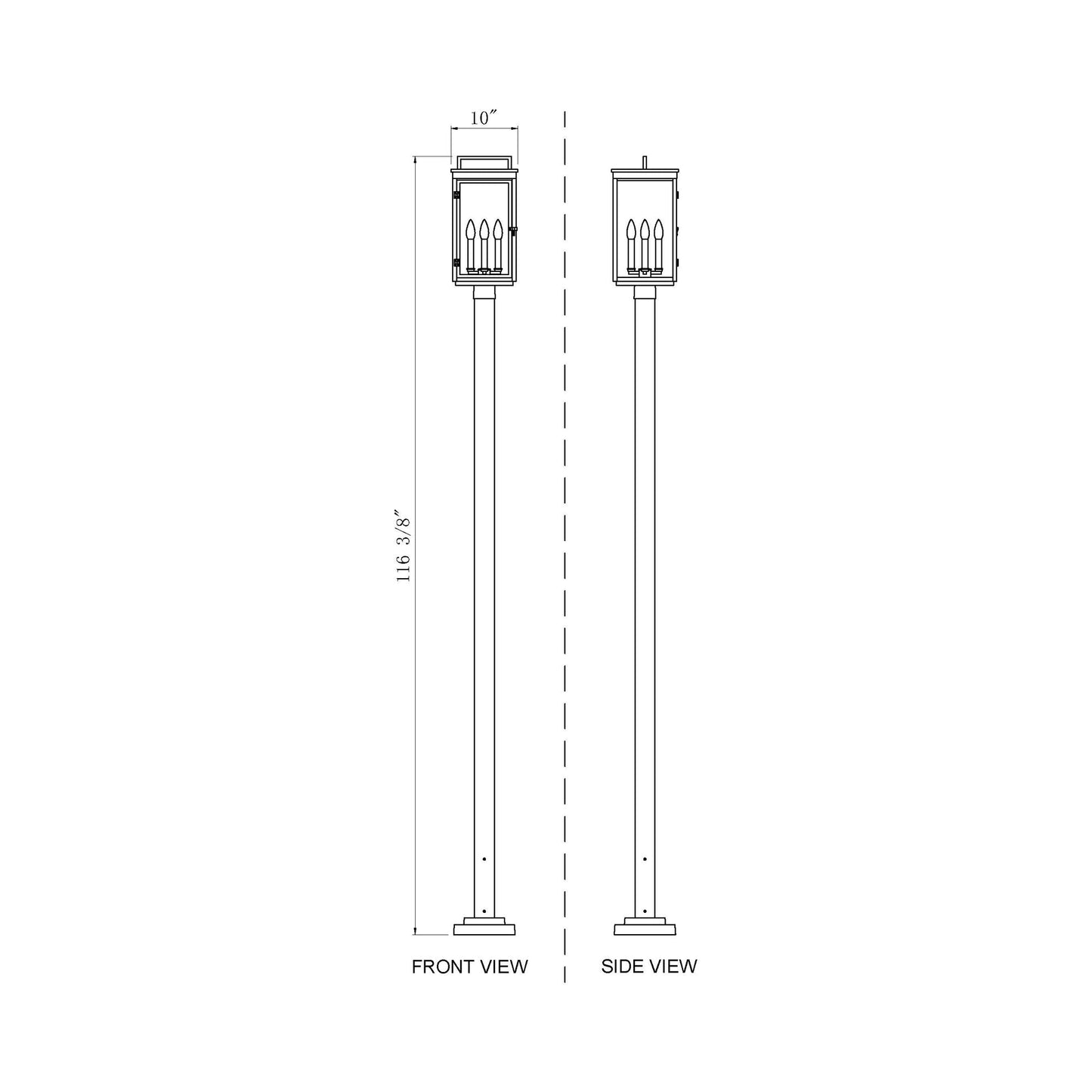 Hartwell Outdoor Post Light - line drawing.