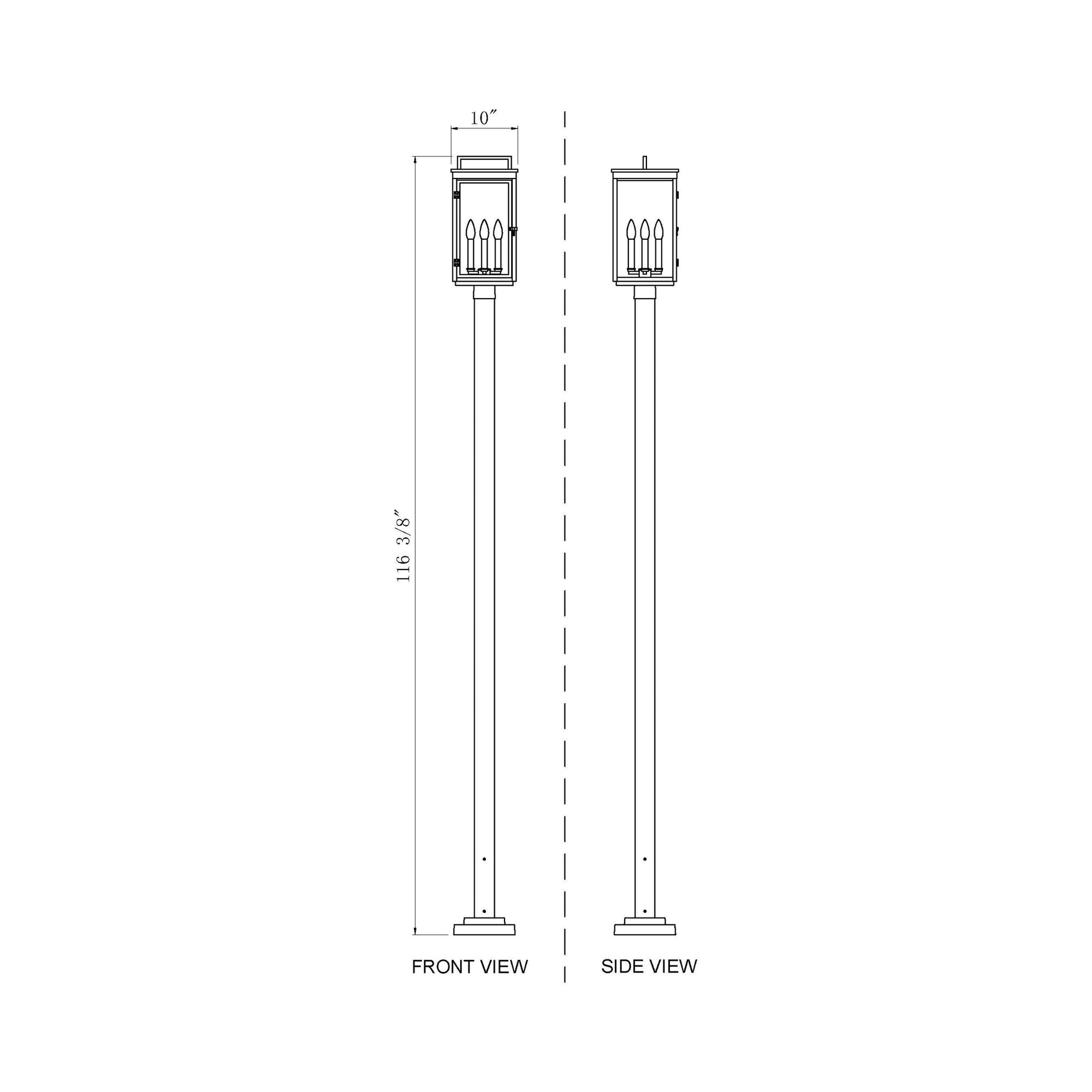 Hartwell Outdoor Post Light - line drawing.