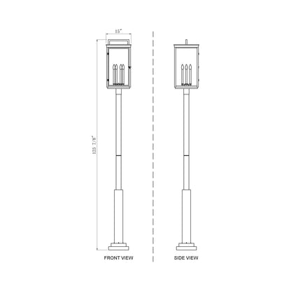 Hartwell Outdoor Post Light - line drawing.