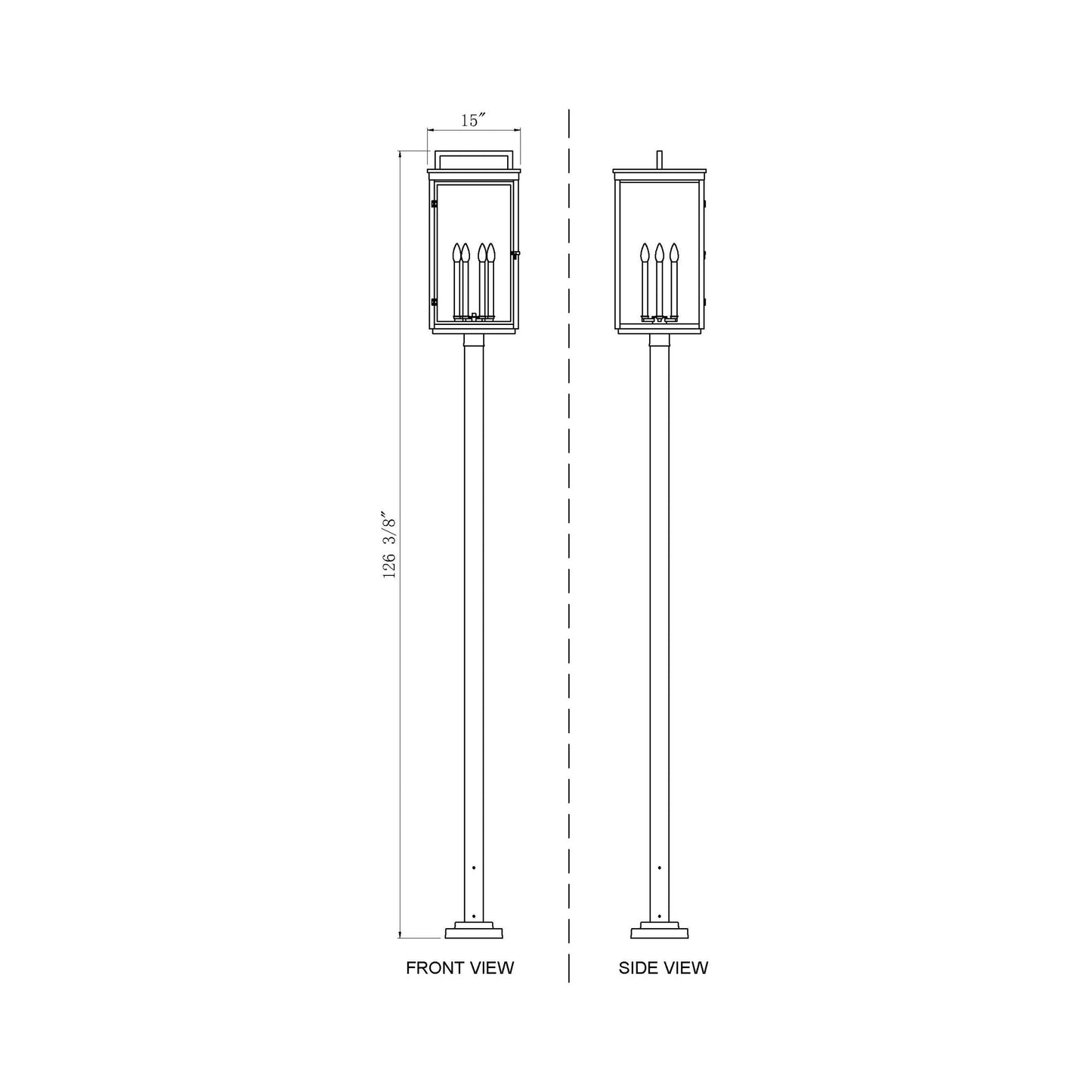 Hartwell Outdoor Post Light - line drawing.