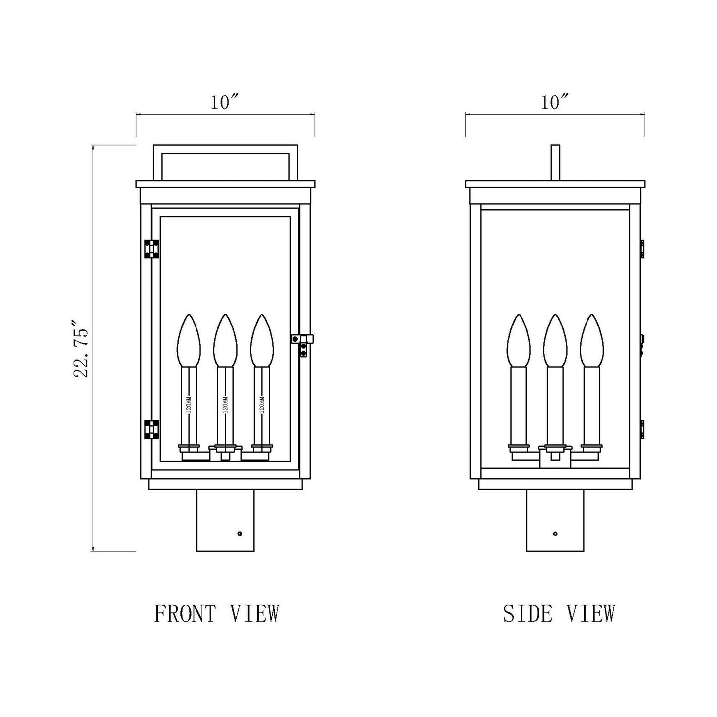 Hartwell Outdoor Post Mount Light - line drawing.