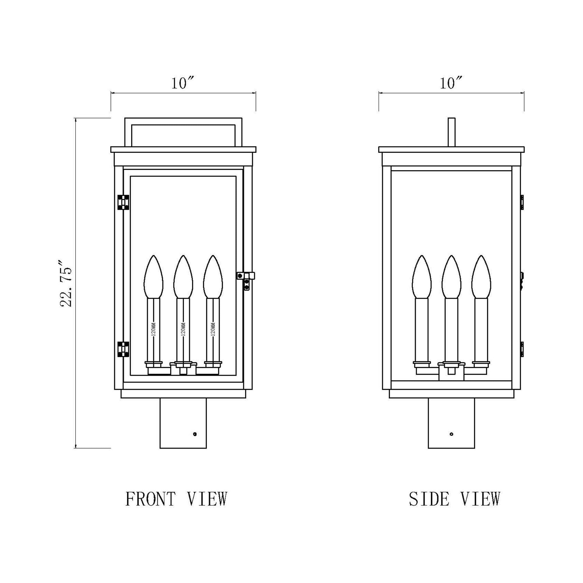 Hartwell Outdoor Post Mount Light - line drawing.
