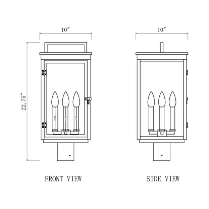 Hartwell Outdoor Post Mount Light - line drawing.