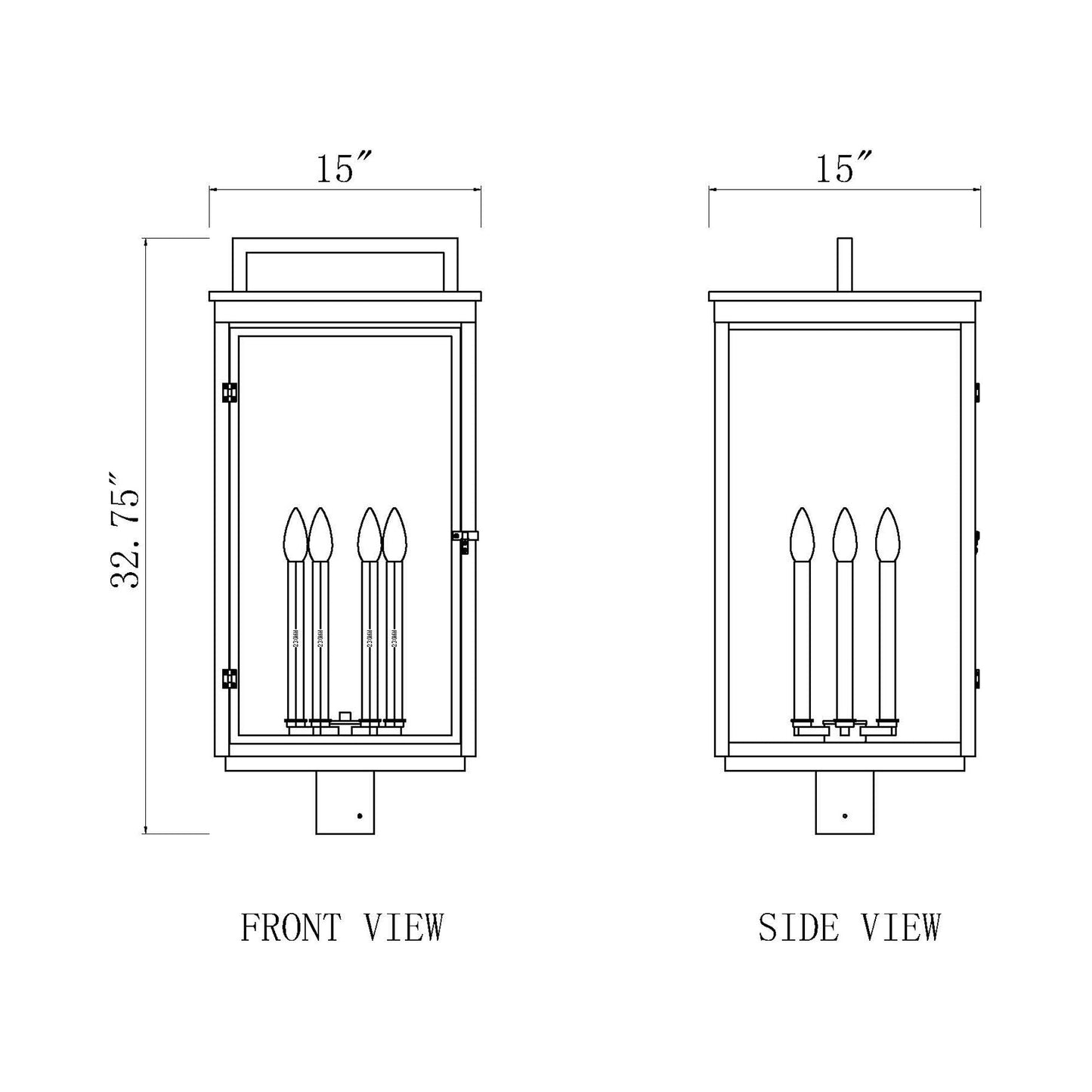 Hartwell Outdoor Post Mount Light - line drawing.