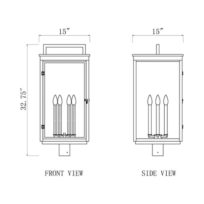 Hartwell Outdoor Post Mount Light - line drawing.