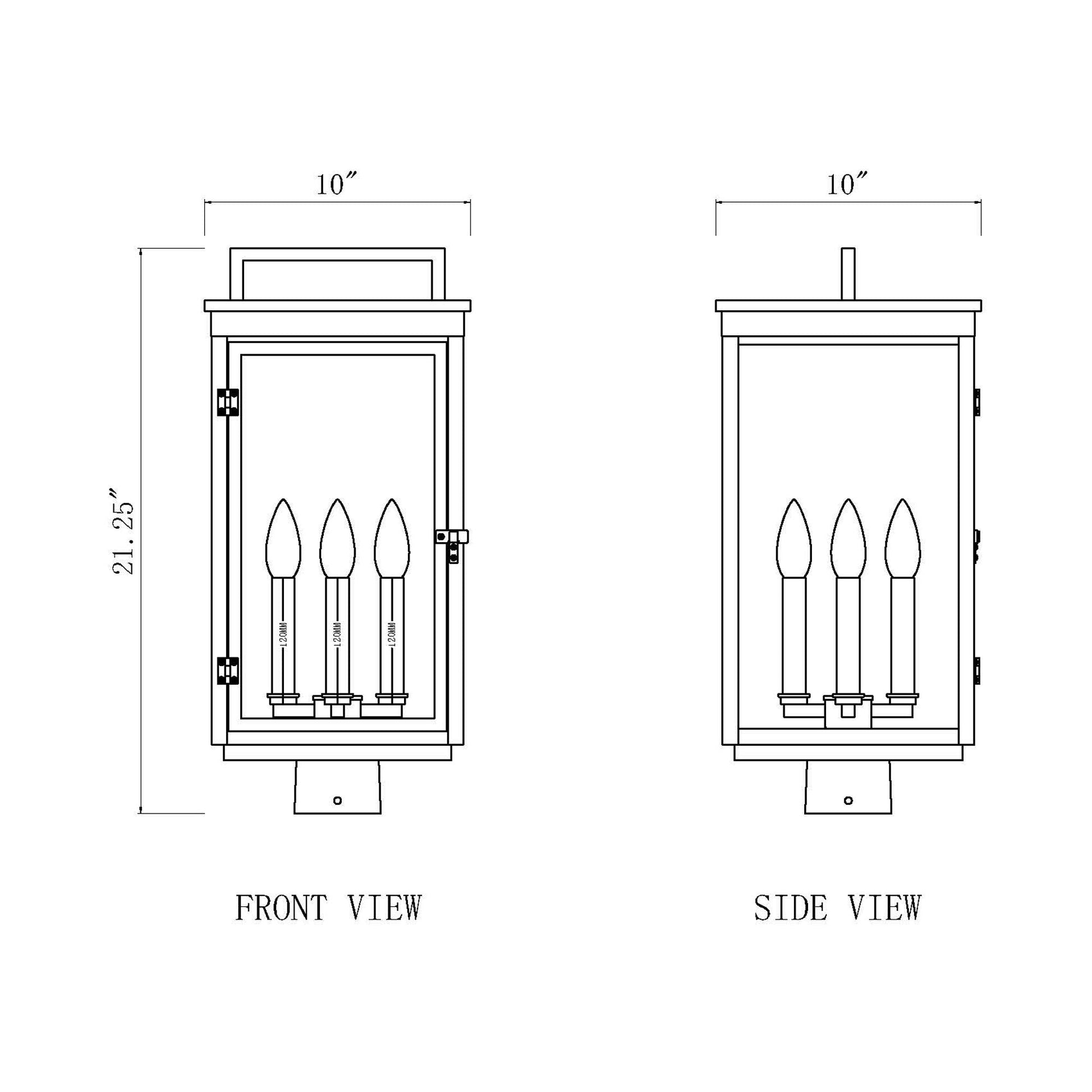 Hartwell Outdoor Post Mount Light - line drawing.