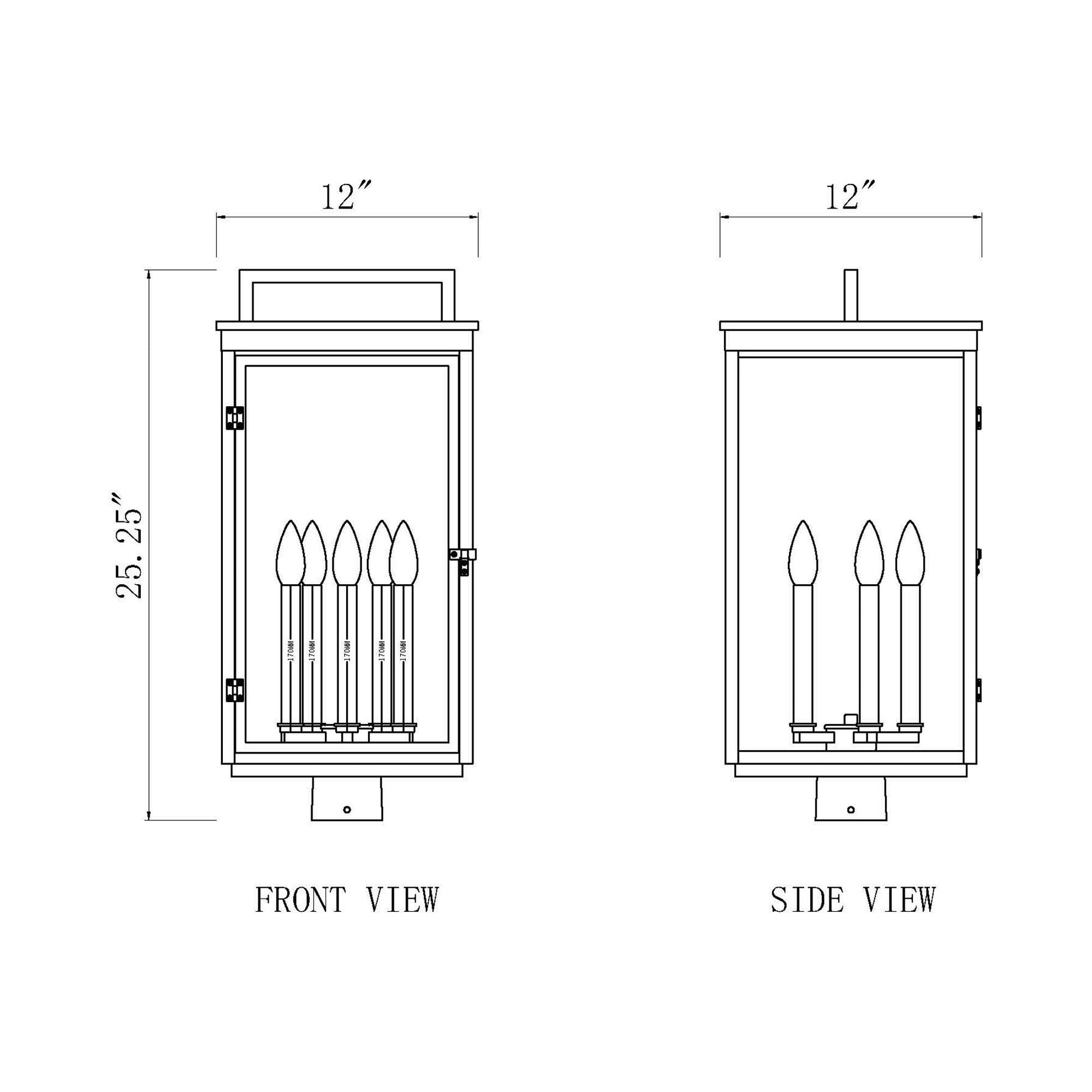 Hartwell Outdoor Post Mount Light - line drawing.