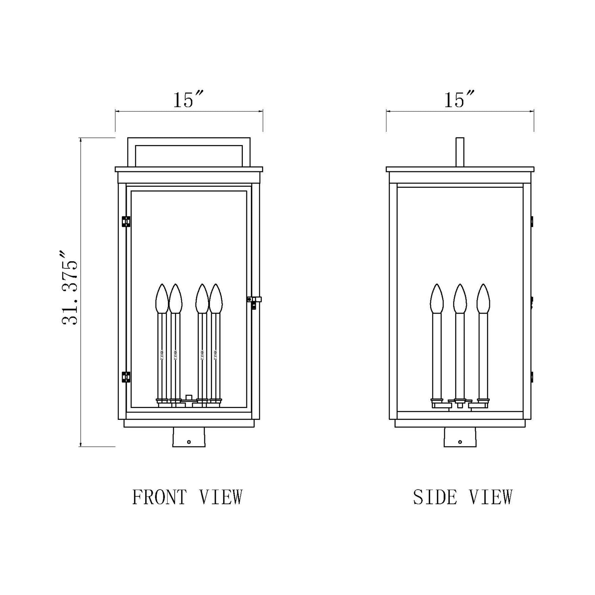 Hartwell Outdoor Post Mount Light - line drawing.